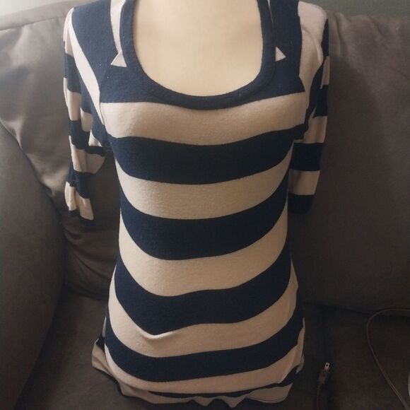 Striped Navy and Cream Women's Scoop Neck Sweater - Picture 1 of 5